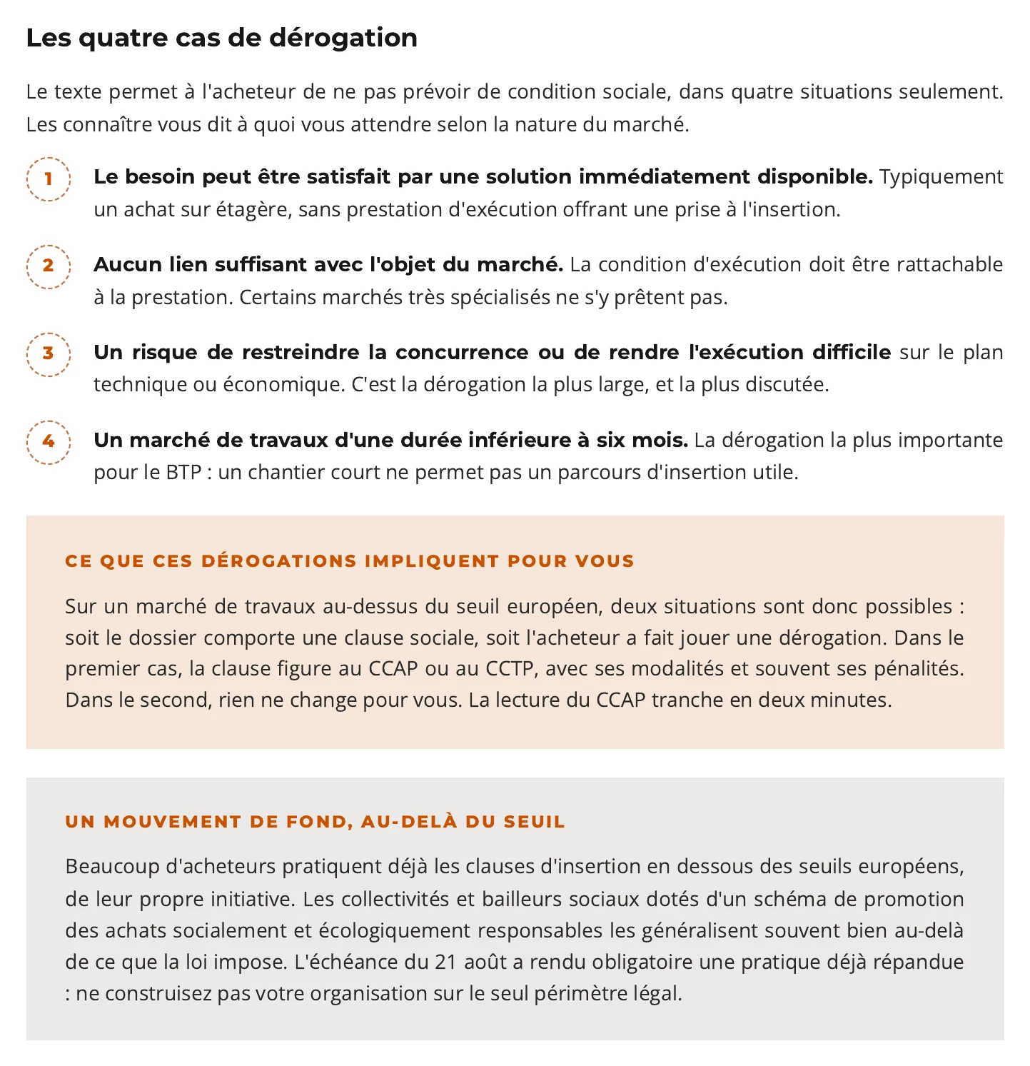 Les quatre cas de dérogation à la clause sociale dans les marchés publics