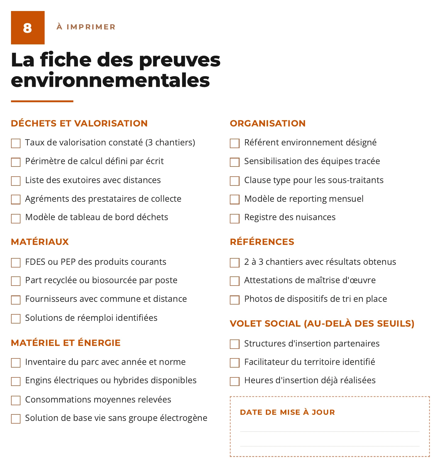 Fiche des preuves environnementales à préparer pour répondre aux appels d'offres