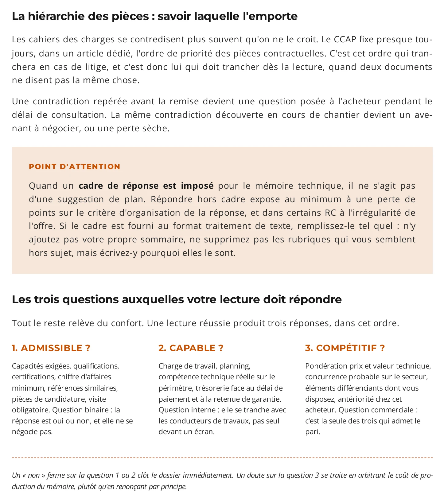 Hiérarchie des pièces à lire pour décrypter rapidement un DCE